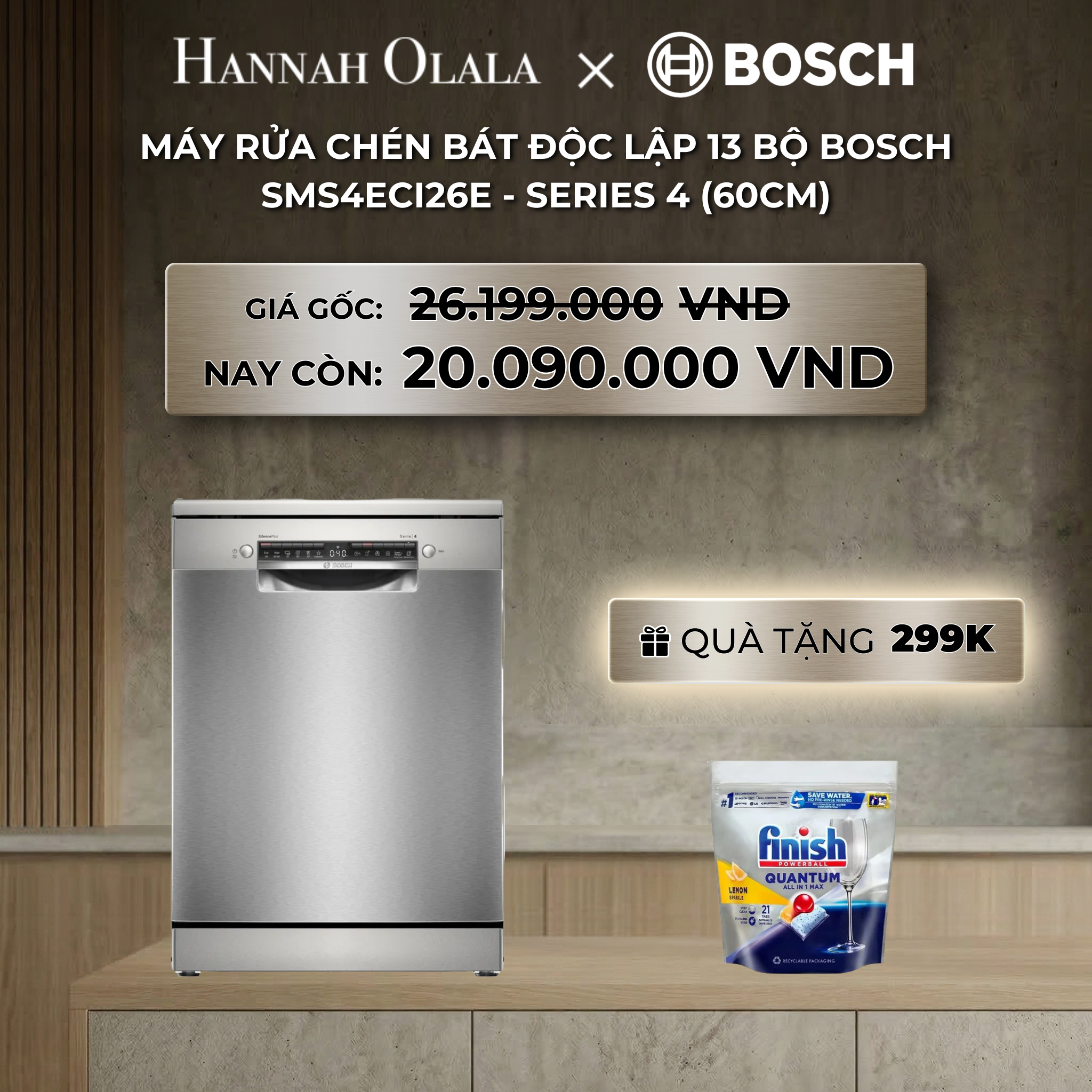 B327_deal 10: máy rửa chén bát độc lập 13 bộ bosch sms4eci26e - series 4 (60cm)