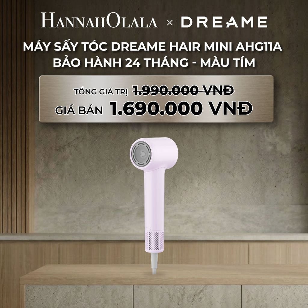 DEAL 7: DREAME HAIR MINI AHG11A MÁY SẤY TÓC ION ÂM SIÊU NHỎ GỌN 270G ĐỘNG CƠ TỐC ĐỘ CAO - BH 24 THÁNG 