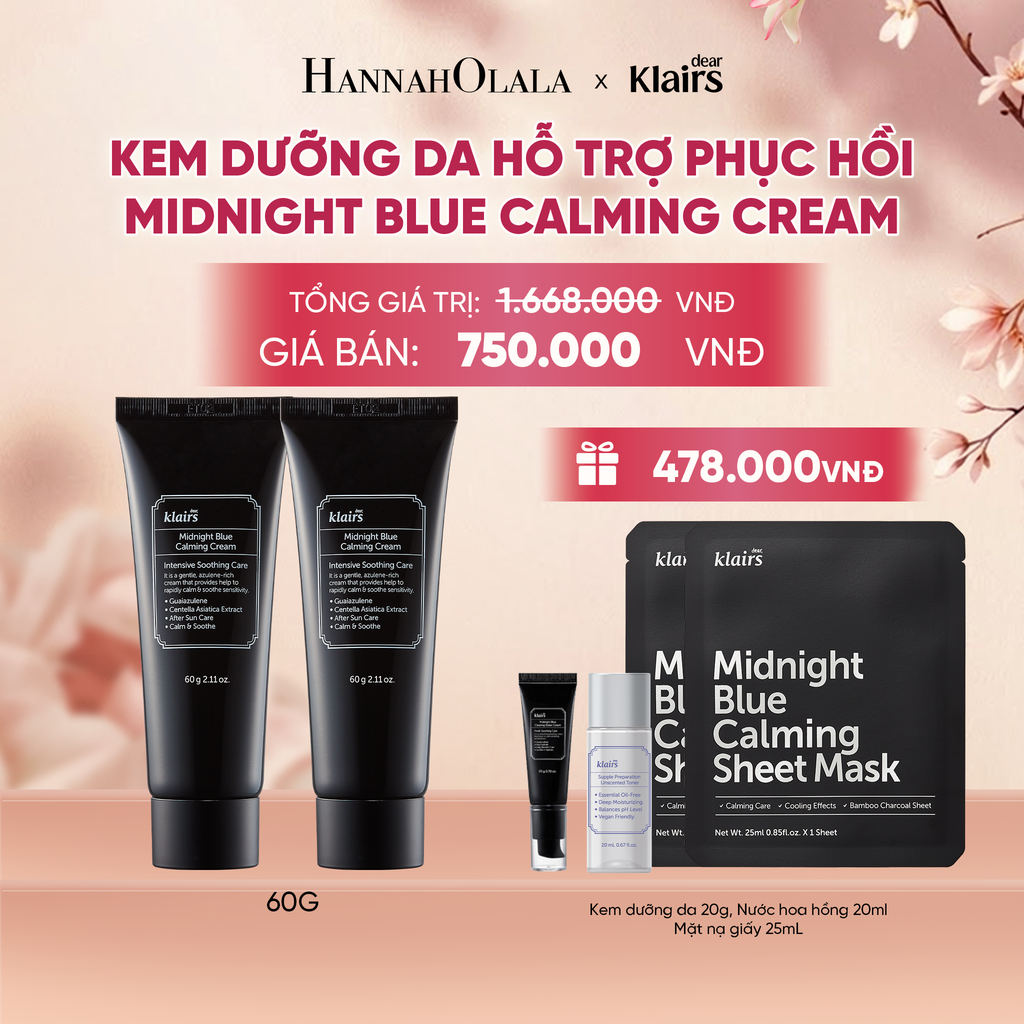  COMBO 2 DEAR, KLAIRS KEM DƯỠNG MIDNIGHT BLUE CALMING CREAM 60ML - A327 