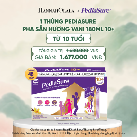  1 THÙNG PEDIASURE PHA SẴN HƯƠNG VANI 180ML 10+ (DÙNG CHO BÉ TRÊN 10 TUỔI) DEAL 10: - A1575 