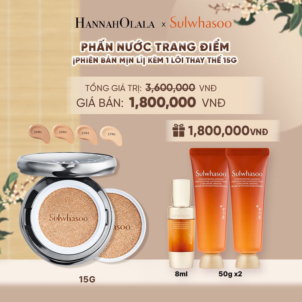  PHẤN NƯỚC TRANG ĐIỂM MỊN LÌ 24H (KÈM LÕI THAY THẾ) SULWHASOO PERFECTING CUSHION 15GX2 - A44 