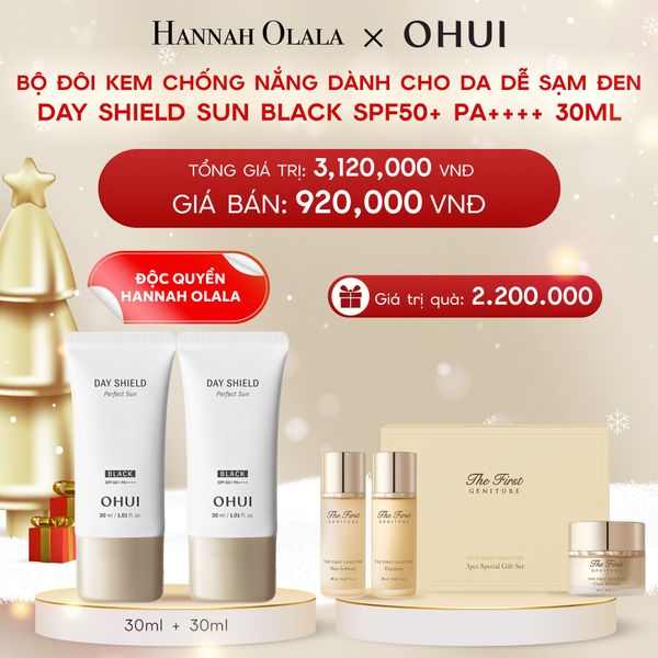  A303_DEAL 10: [ĐỘC QUYỀN HANNAH OLALA] BỘ ĐÔI KEM CHỐNG NẮNG DÀNH CHO DA DỄ SẠM ĐEN OHUI DAY SHIELD SUN BLACK SPF50+ PA++++ 30ML 