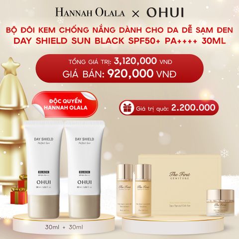  A303_DEAL 10: [ĐỘC QUYỀN HANNAH OLALA] BỘ ĐÔI KEM CHỐNG NẮNG DÀNH CHO DA DỄ SẠM ĐEN OHUI DAY SHIELD SUN BLACK SPF50+ PA++++ 30ML 