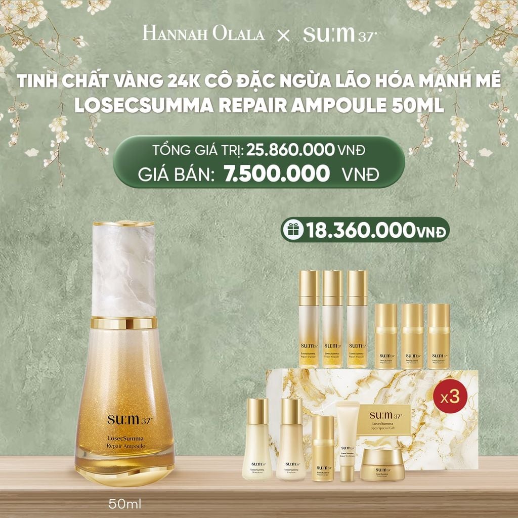  DEAL35: TINH CHẤT VÀNG 24K CÔ ĐẶC NGỪA LÃO HÓA MẠNH MẼ SU:M37 LOSECSUMMA REPAIR AMPOULE 50ML 