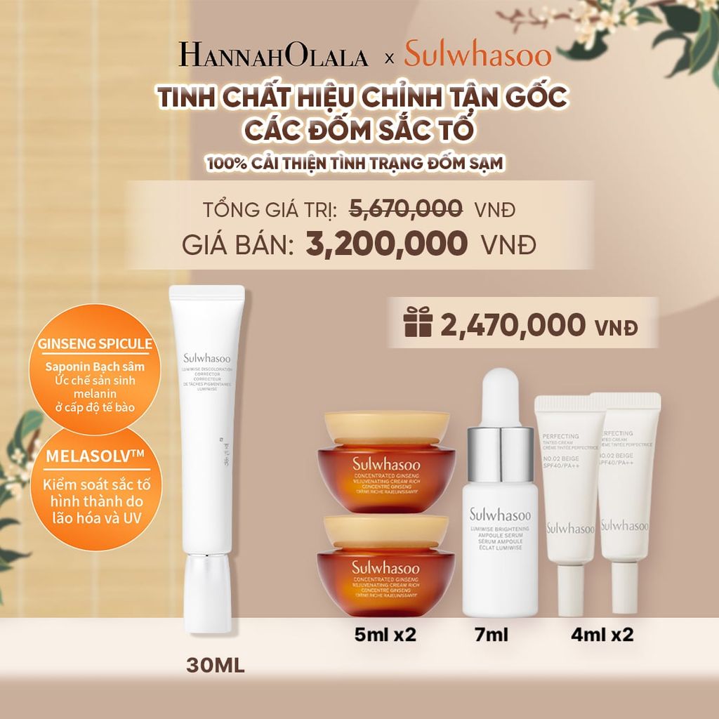 MỚI - TINH CHẤT CHỈNH SẮC DA SULWHASOO LUMIWISE DISCOLORATION CORRECTOR 30ML - A58 