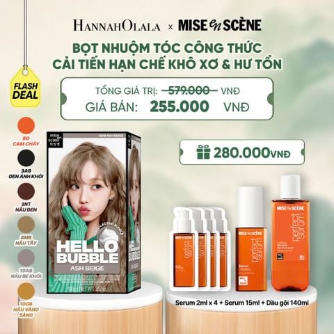  NHUỘM TÓC TẠI NHÀ MISE EN SCÈNE HELLO BUBBLE 100G DẠNG BỌT KEM CÔNG THỨC CẢI TIẾN MỚI HẠN CHẾ KHÔ XƠ VÀ HƯ TỔN - A1672 