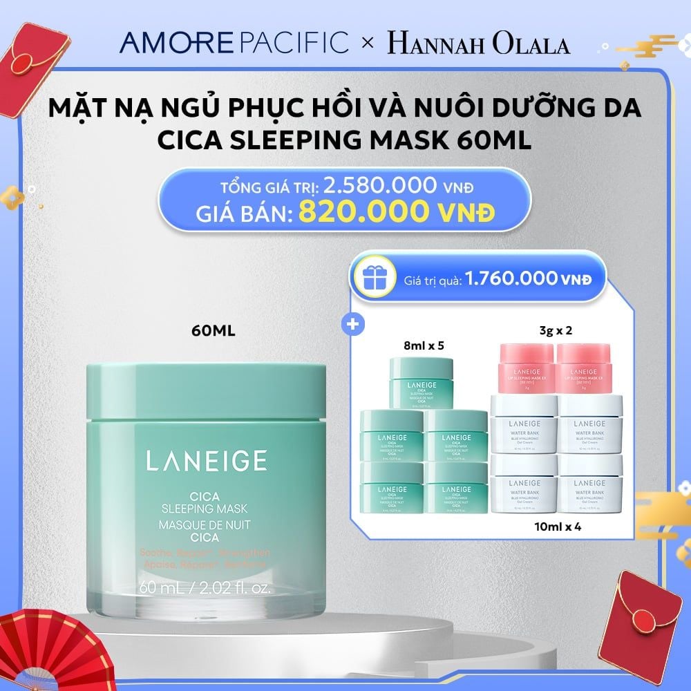  D34_DEAL 12: [PHIÊN BẢN CẢI TIẾN] MẶT NẠ NGỦ PHỤC HỒI VÀ NUÔI DƯỠNG DA LANEIGE CICA SLEEPING MASK 60ML 