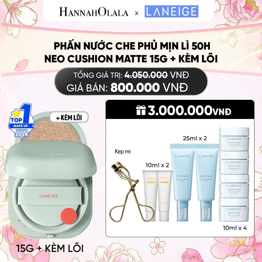  PHẤN NƯỚC CHE PHỦ MUA 1 PHẤN NƯỚC CHE PHỦ MỊN LÌ, MỎNG NHẸ 50H NEO CUSHION MATTE (KÈM LÕI) 