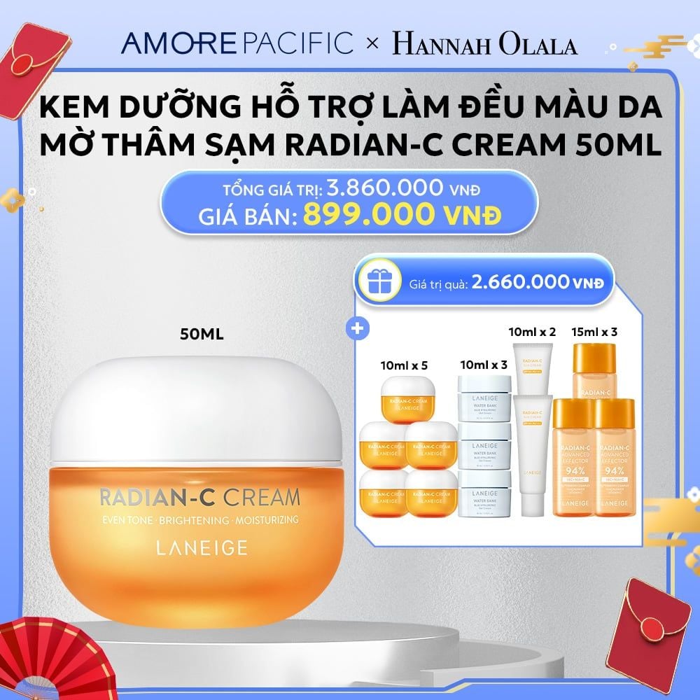  D49_DEAL 4: KEM DƯỠNG GIÚP HỖ TRỢ LÀM ĐỀU MÀU DA MỜ THÂM SẠM KEM DƯỠNG TRẮNG DA LÀM MỜ ĐỐM NÂU LANEIGE RADIAN-C CREAM 50ML 