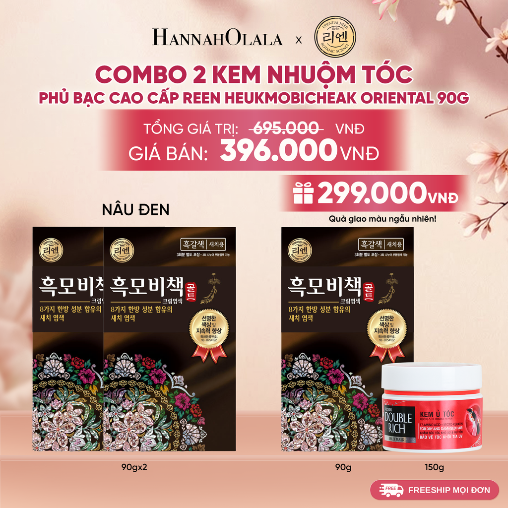 COMBO 2 KEM NHUỘM TÓC PHỦ BẠC CAO CẤP REEN HEUKMOBICHEAK ORIENTAL 90GR 