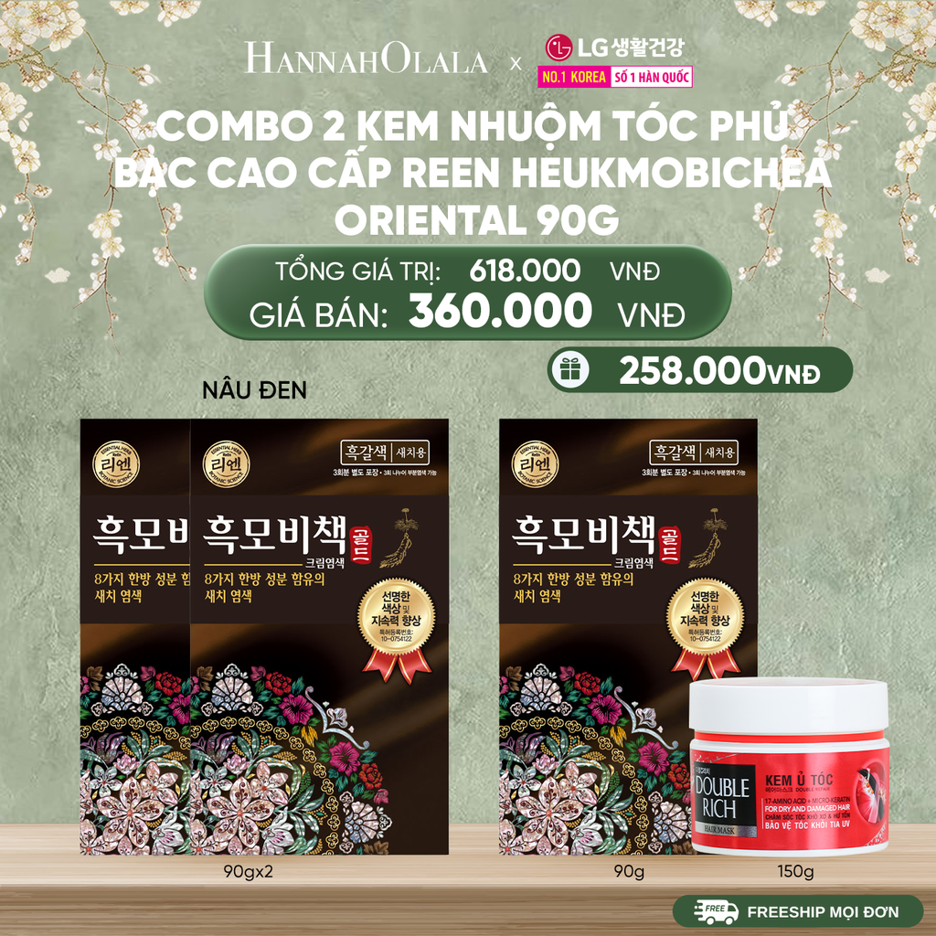  DEAL 28: COMBO 2 KEM NHUỘM TÓC PHỦ BẠC CAO CẤP REEN HEUKMOBICHEAK ORIENTAL 90GR 