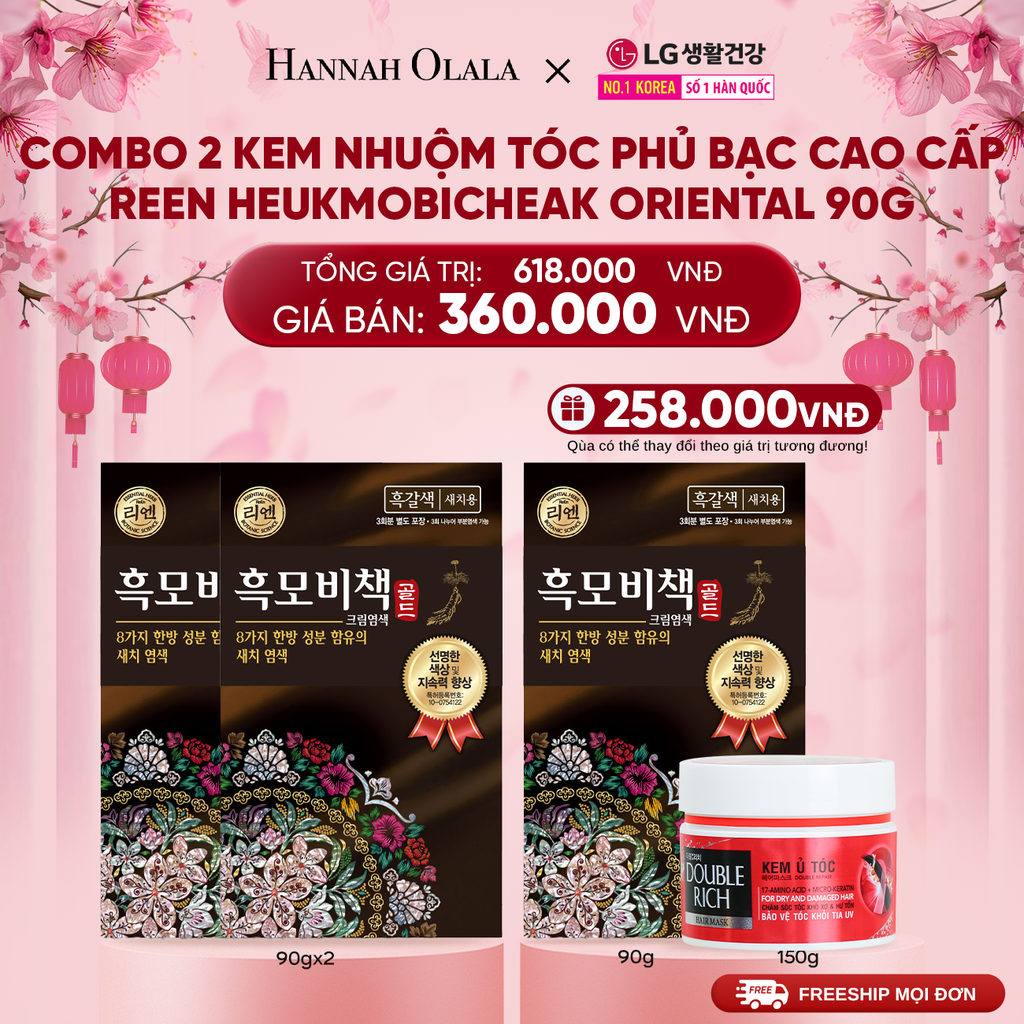 DEAL 28: COMBO 2 KEM NHUỘM TÓC PHỦ BẠC CAO CẤP REEN HEUKMOBICHEAK ORIENTAL 90GR 