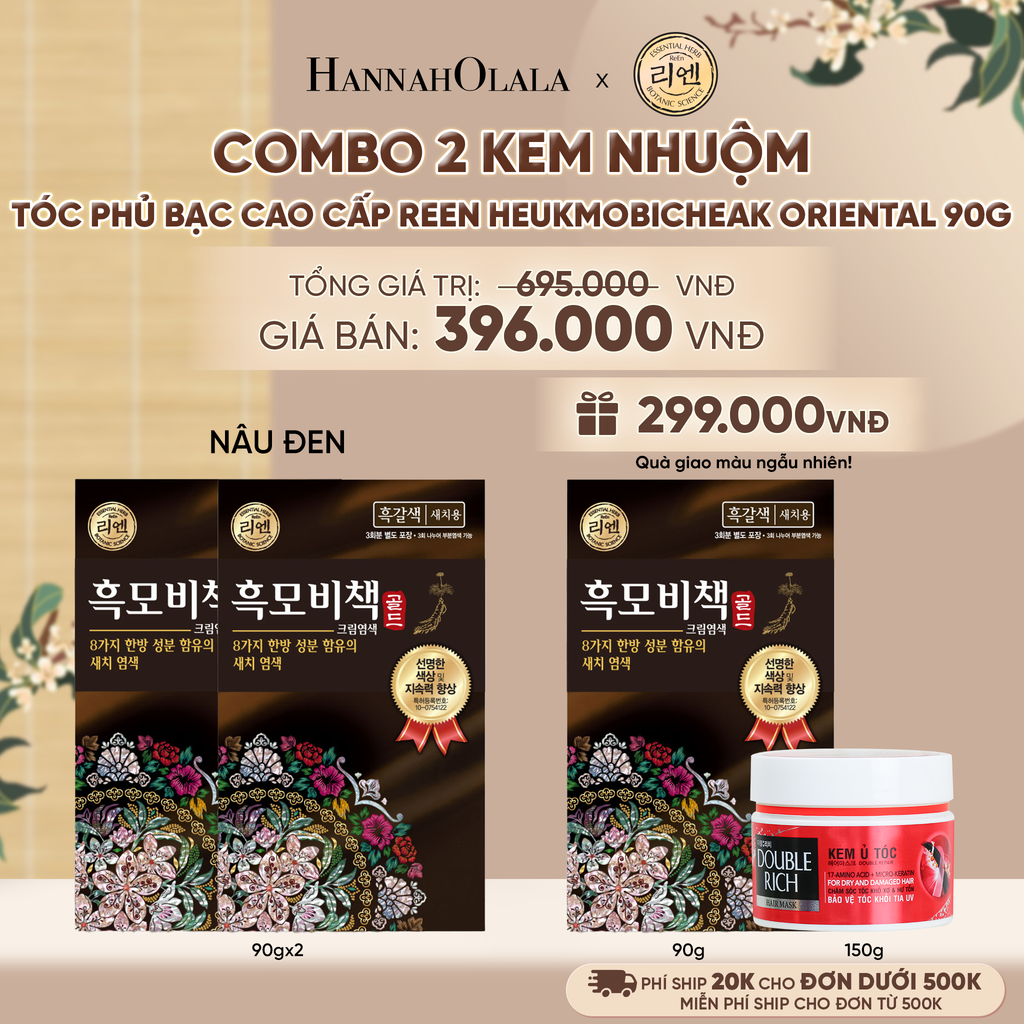  COMBO 2 KEM NHUỘM TÓC PHỦ BẠC CAO CẤP REEN HEUKMOBICHEAK ORIENTAL 90GR - A2339 
