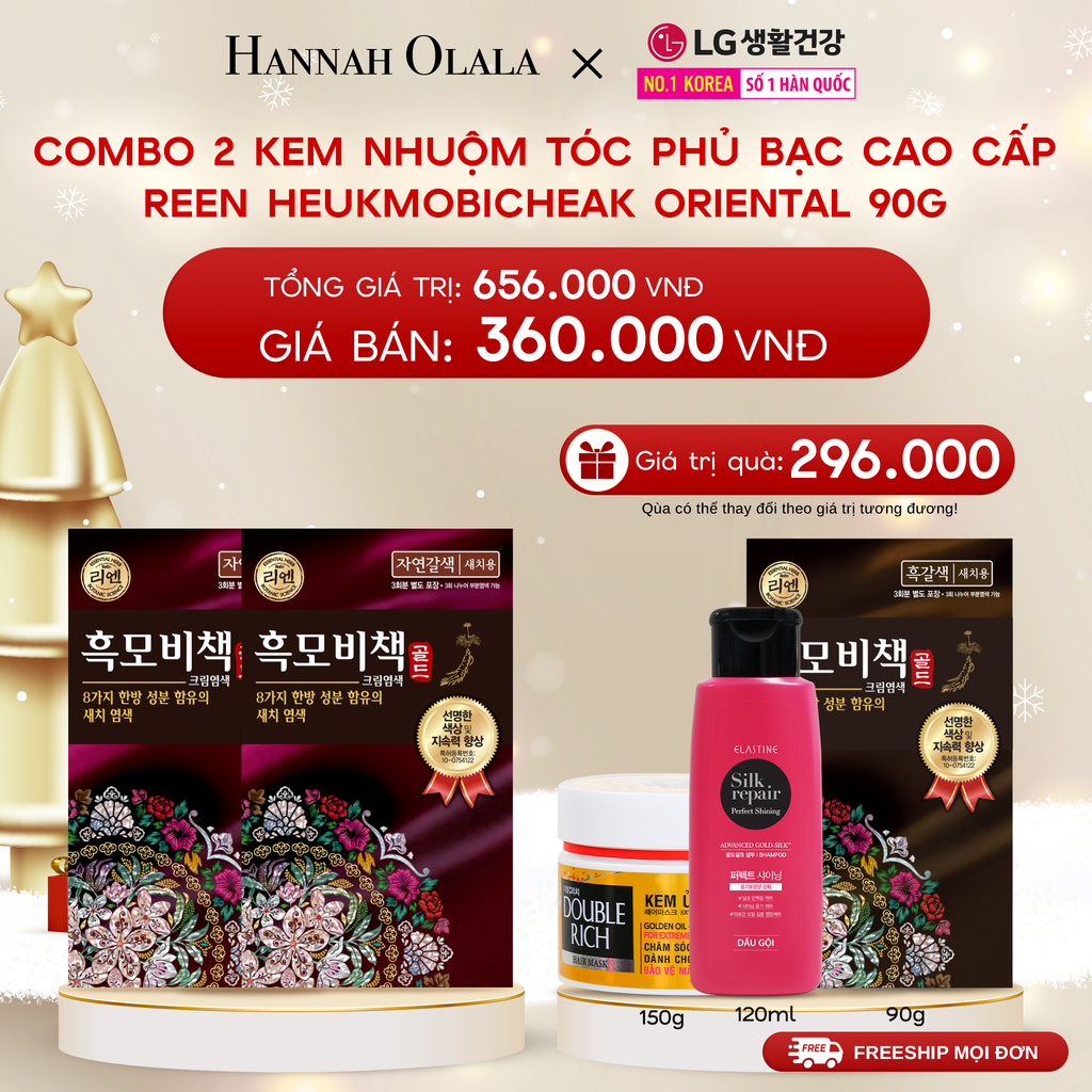  DEAL 22: COMBO 2 KEM NHUỘM TÓC PHỦ BẠC CAO CẤP REEN HEUKMOBICHEAK ORIENTAL 90GR 
