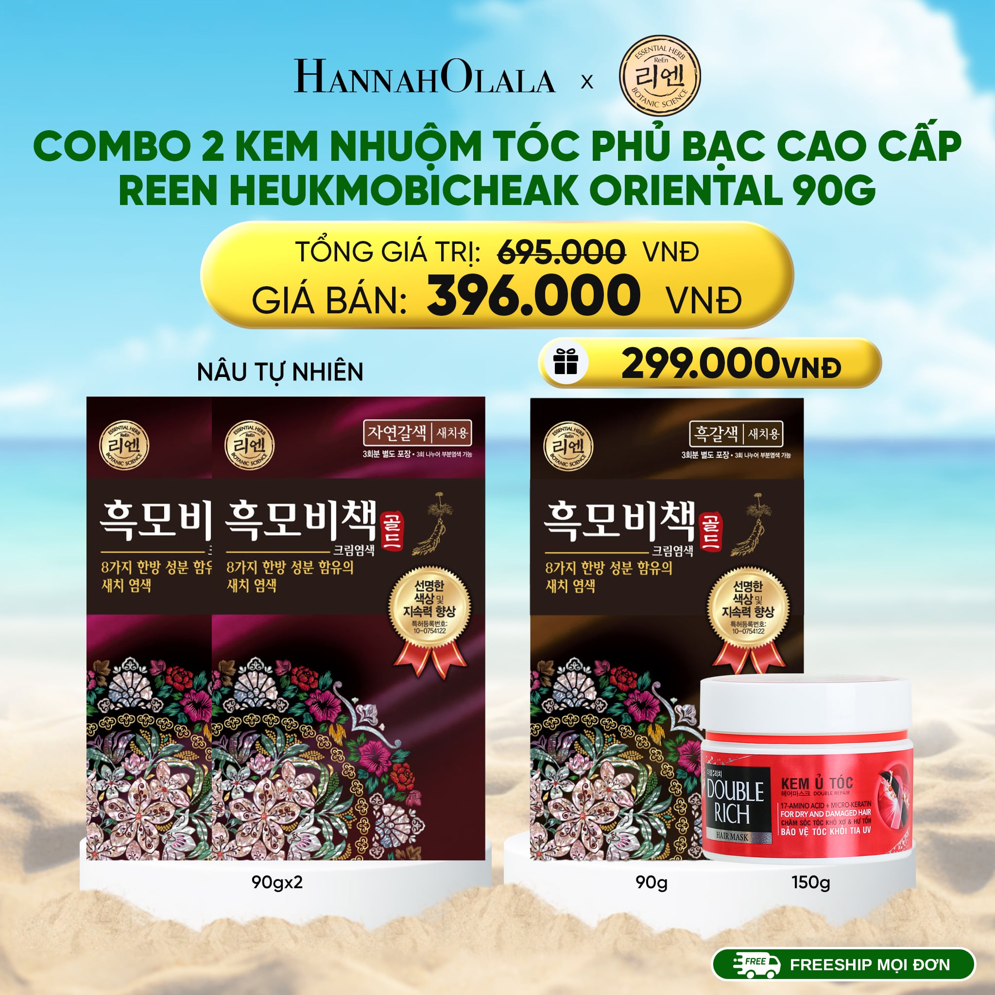 Combo Kem Nhuộm Tóc Phủ Bạc REEN HEUKMOBICHEAK 90gr
