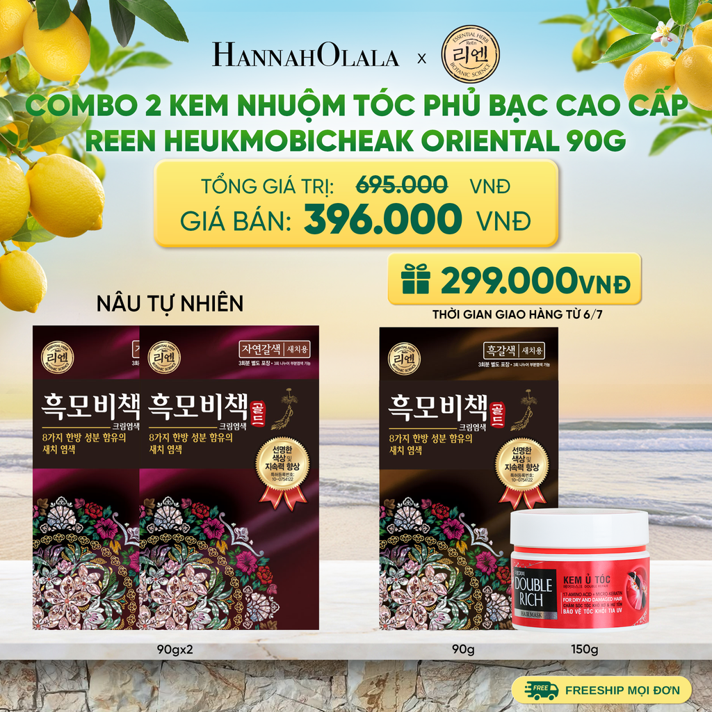  COMBO 2 KEM NHUỘM TÓC PHỦ BẠC CAO CẤP REEN HEUKMOBICHEAK ORIENTAL 90GR - A762 