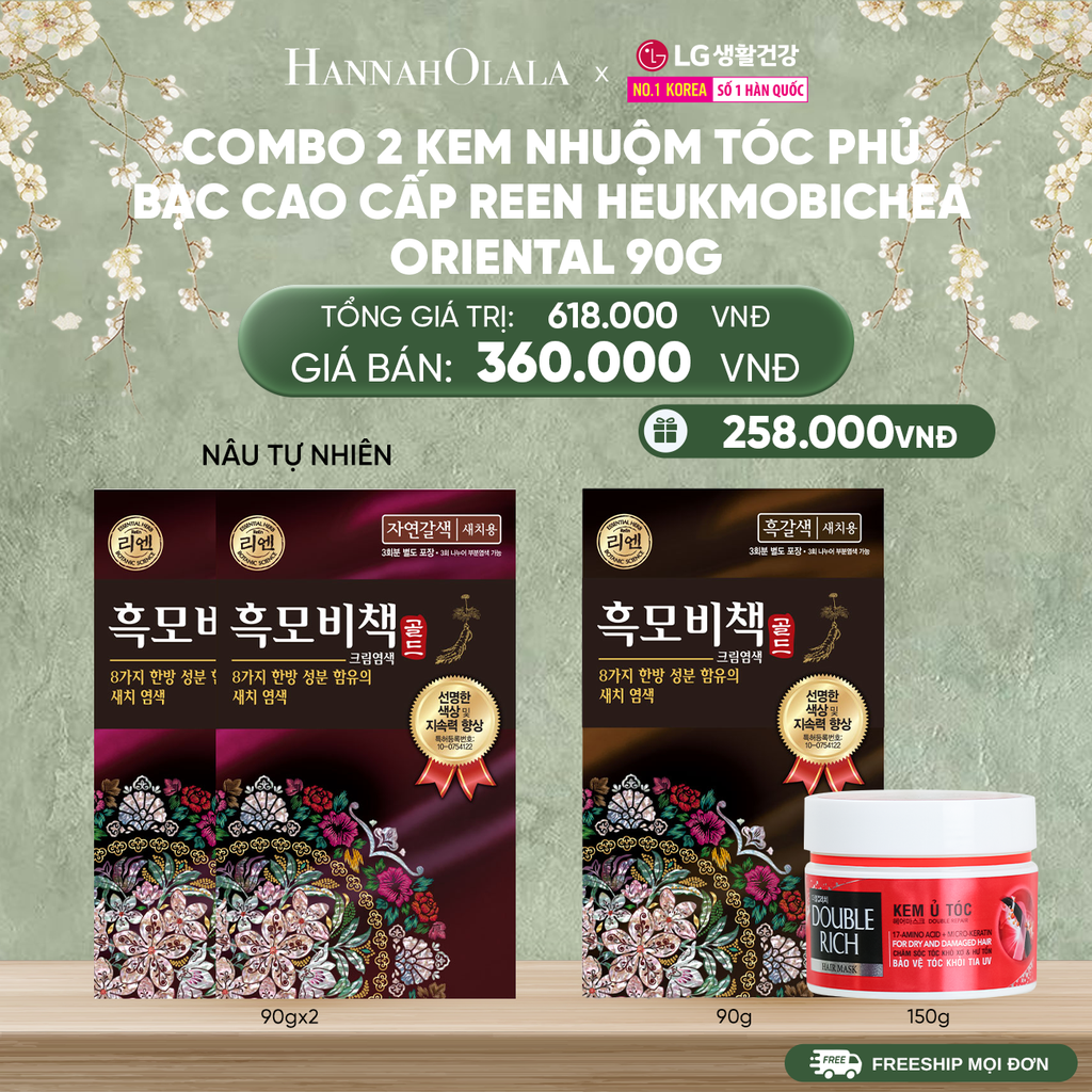  DEAL 28: COMBO 2 KEM NHUỘM TÓC PHỦ BẠC CAO CẤP REEN HEUKMOBICHEAK ORIENTAL 90GR 