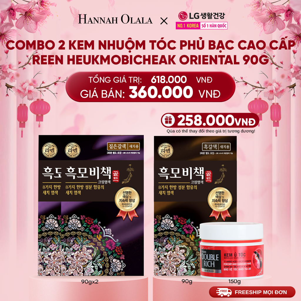  DEAL 28: COMBO 2 KEM NHUỘM TÓC PHỦ BẠC CAO CẤP REEN HEUKMOBICHEAK ORIENTAL 90GR 