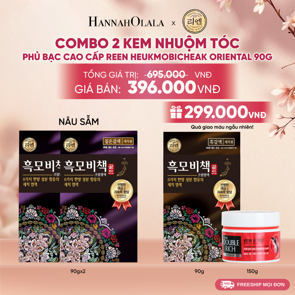  COMBO 2 KEM NHUỘM TÓC PHỦ BẠC CAO CẤP REEN HEUKMOBICHEAK ORIENTAL 90GR 