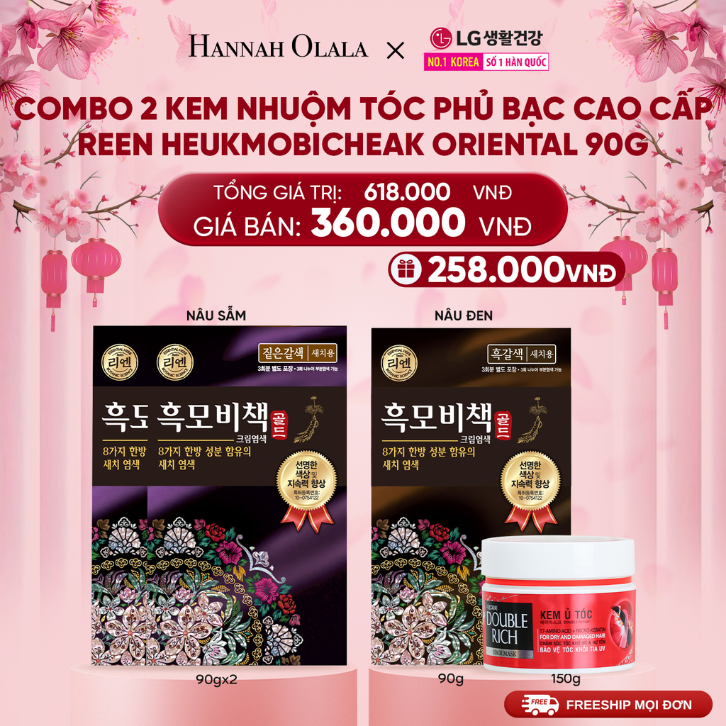  A1471_DEAL 28: COMBO 2 KEM NHUỘM TÓC PHỦ BẠC CAO CẤP REEN HEUKMOBICHEAK ORIENTAL 90GR 