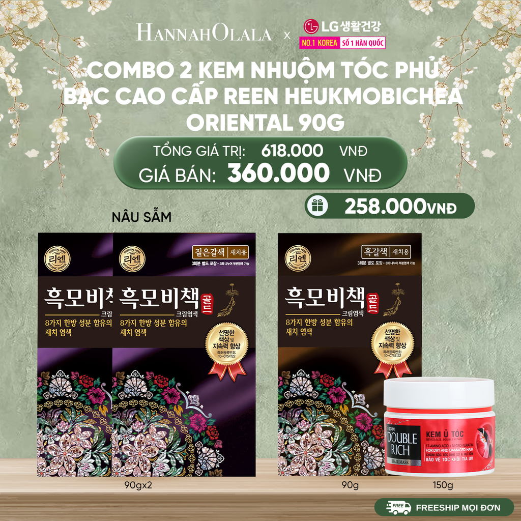  DEAL 28: COMBO 2 KEM NHUỘM TÓC PHỦ BẠC CAO CẤP REEN HEUKMOBICHEAK ORIENTAL 90GR 