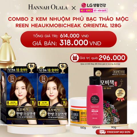  DEAL 23: COMBO 2 KEM NHUỘM TÓC PHỦ BẠC THẢO MỘC REEN HEAUKMOBICHEAK ORIENTAL HAIR DYE CREAM 128G 