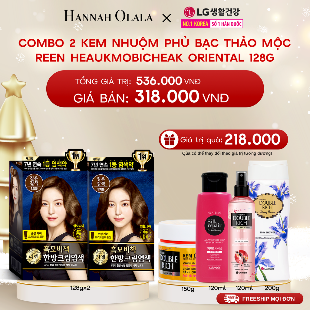  DEAL 23: COMBO 2 KEM NHUỘM TÓC PHỦ BẠC THẢO MỘC REEN HEAUKMOBICHEAK ORIENTAL HAIR DYE CREAM 128G 