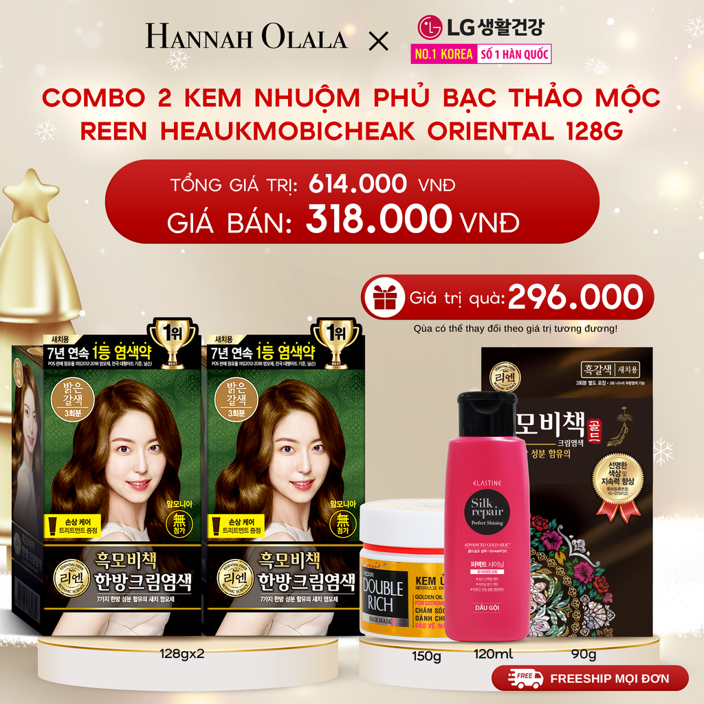  DEAL 23: COMBO 2 KEM NHUỘM TÓC PHỦ BẠC THẢO MỘC REEN HEAUKMOBICHEAK ORIENTAL HAIR DYE CREAM 128G 