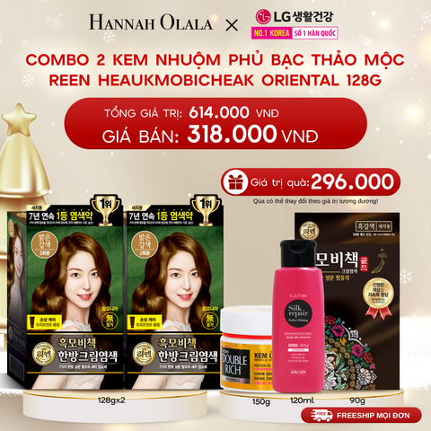  DEAL 23: COMBO 2 KEM NHUỘM TÓC PHỦ BẠC THẢO MỘC REEN HEAUKMOBICHEAK ORIENTAL HAIR DYE CREAM 128G 