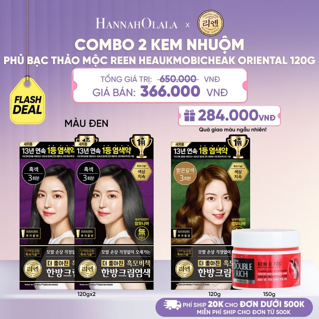  COMBO 2 KEM NHUỘM TÓC PHỦ BẠC THẢO MỘC REEN HEAUKMOBICHEAK CREAM 120G - L086 
