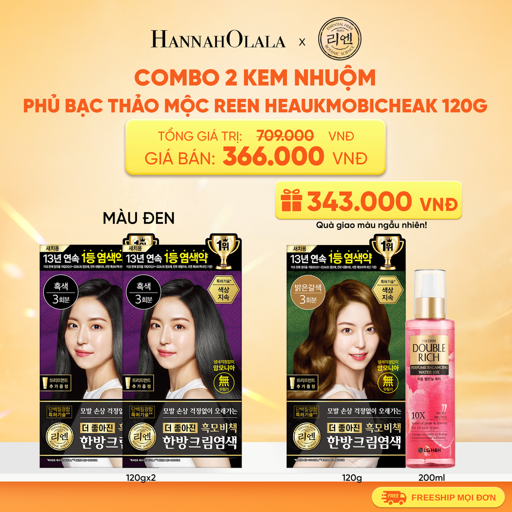  COMBO 2 KEM NHUỘM TÓC PHỦ BẠC THẢO MỘC REEN HEAUKMOBICHEAK CREAM 120G 