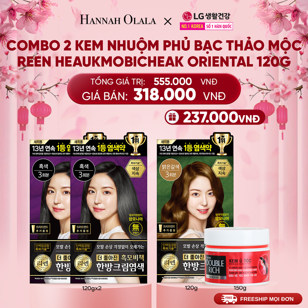  A1468_DEAL 27: COMBO 2 KEM NHUỘM TÓC PHỦ BẠC THẢO MỘC REEN HEAUKMOBICHEAK CREAM 120G 