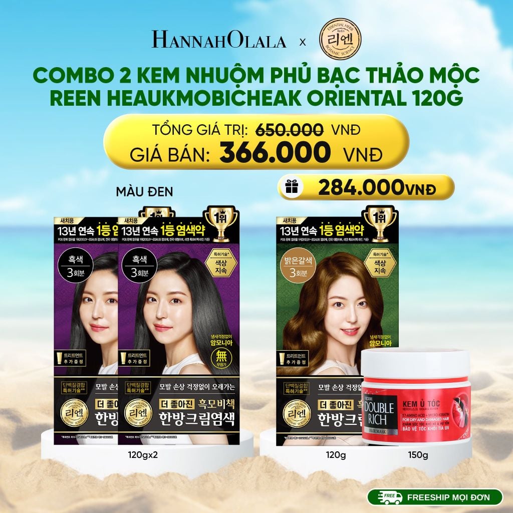  DEAL 11: COMBO 2 KEM NHUỘM TÓC PHỦ BẠC THẢO MỘC REEN HEAUKMOBICHEAK CREAM 120G 