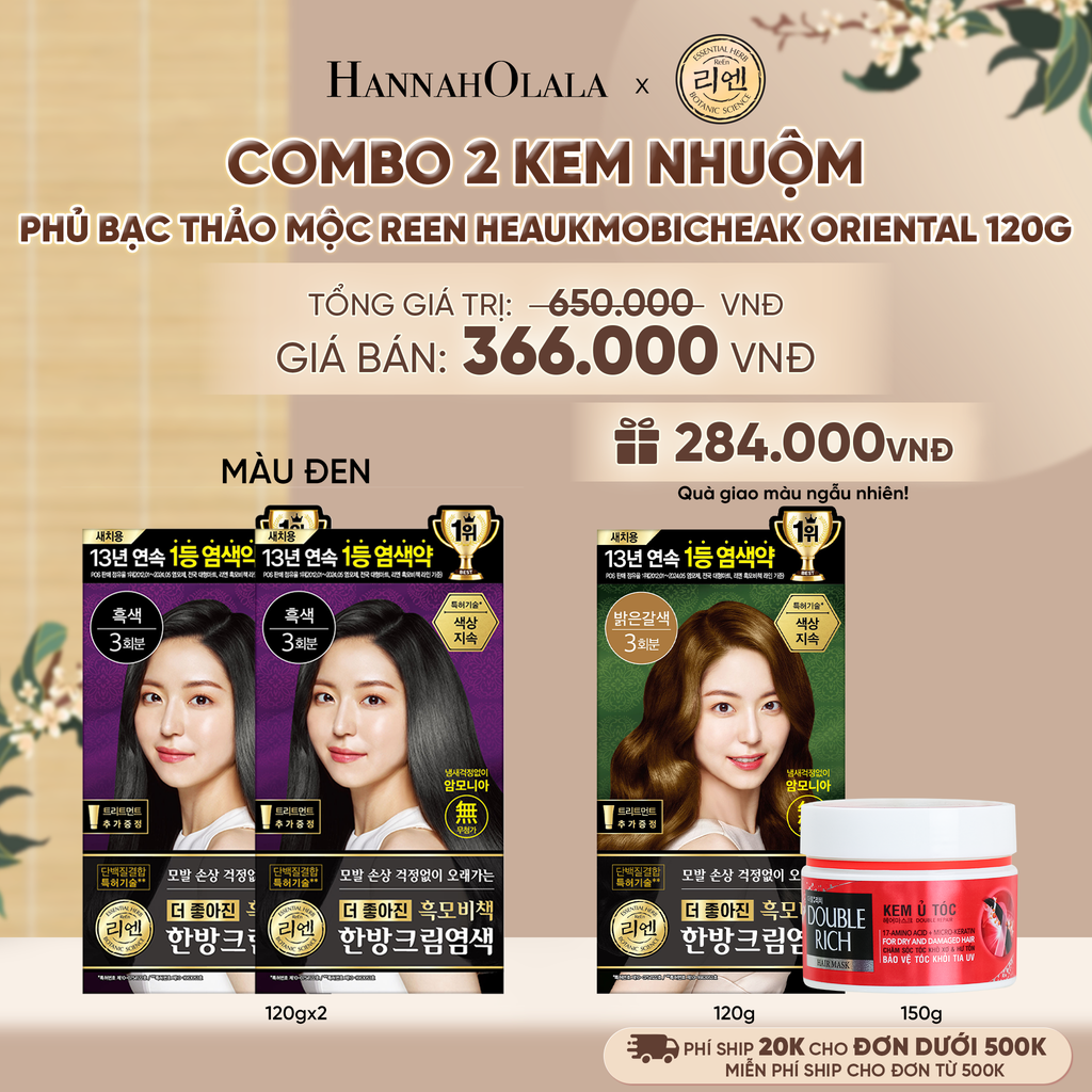  COMBO 2 KEM NHUỘM TÓC PHỦ BẠC THẢO MỘC REEN HEAUKMOBICHEAK CREAM 120G - A2334 