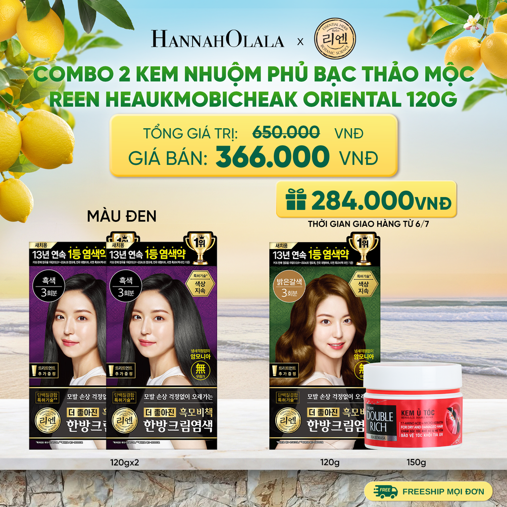  COMBO 2 KEM NHUỘM TÓC PHỦ BẠC THẢO MỘC REEN HEAUKMOBICHEAK CREAM 120G - A757 