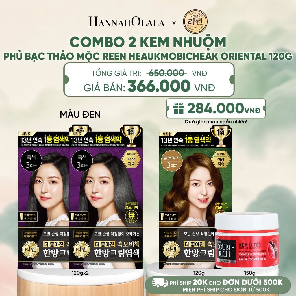  COMBO 2 KEM NHUỘM TÓC PHỦ BẠC THẢO MỘC REEN HEAUKMOBICHEAK CREAM 120G - A350 