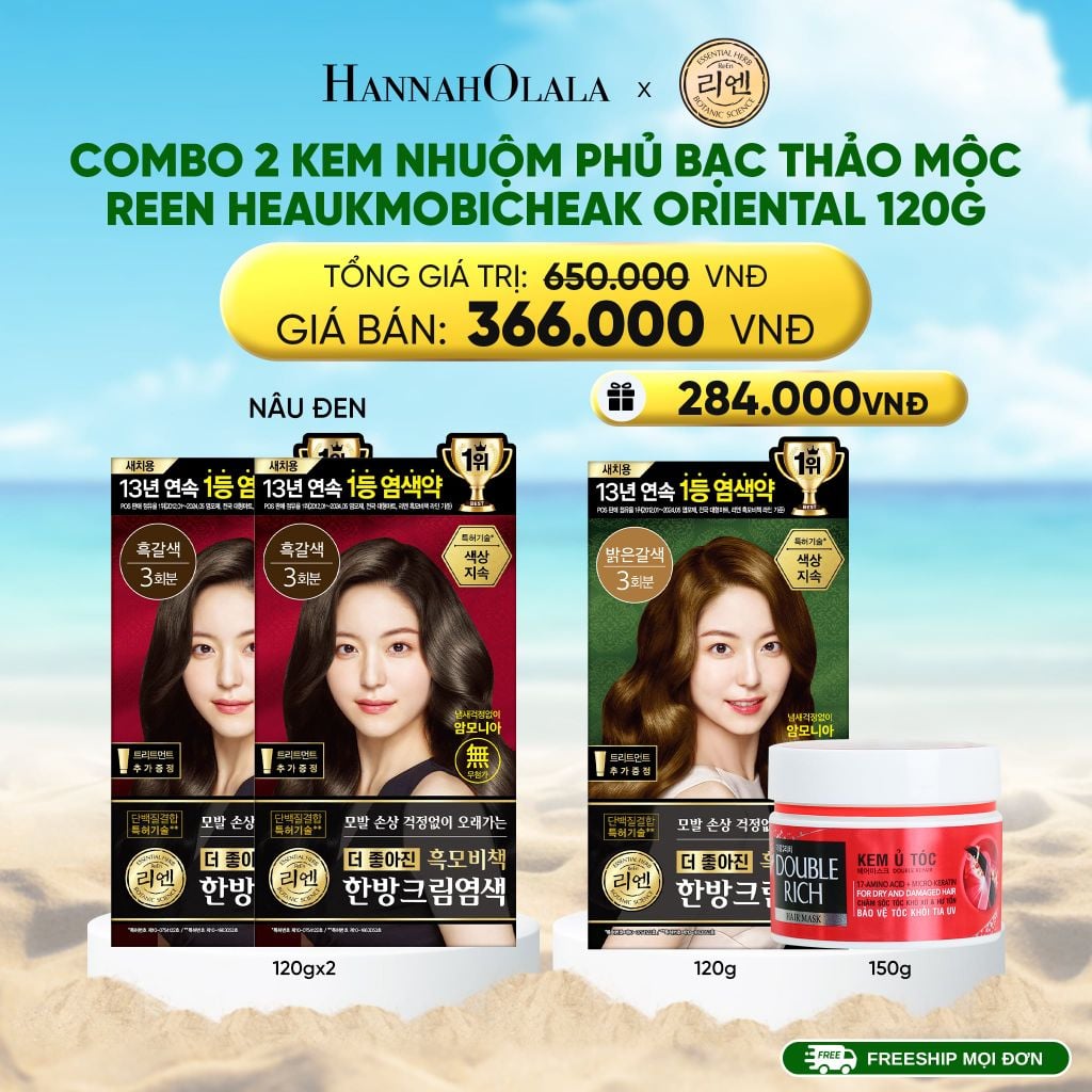 DEAL 11: COMBO 2 KEM NHUỘM TÓC PHỦ BẠC THẢO MỘC REEN HEAUKMOBICHEAK CREAM 120G 