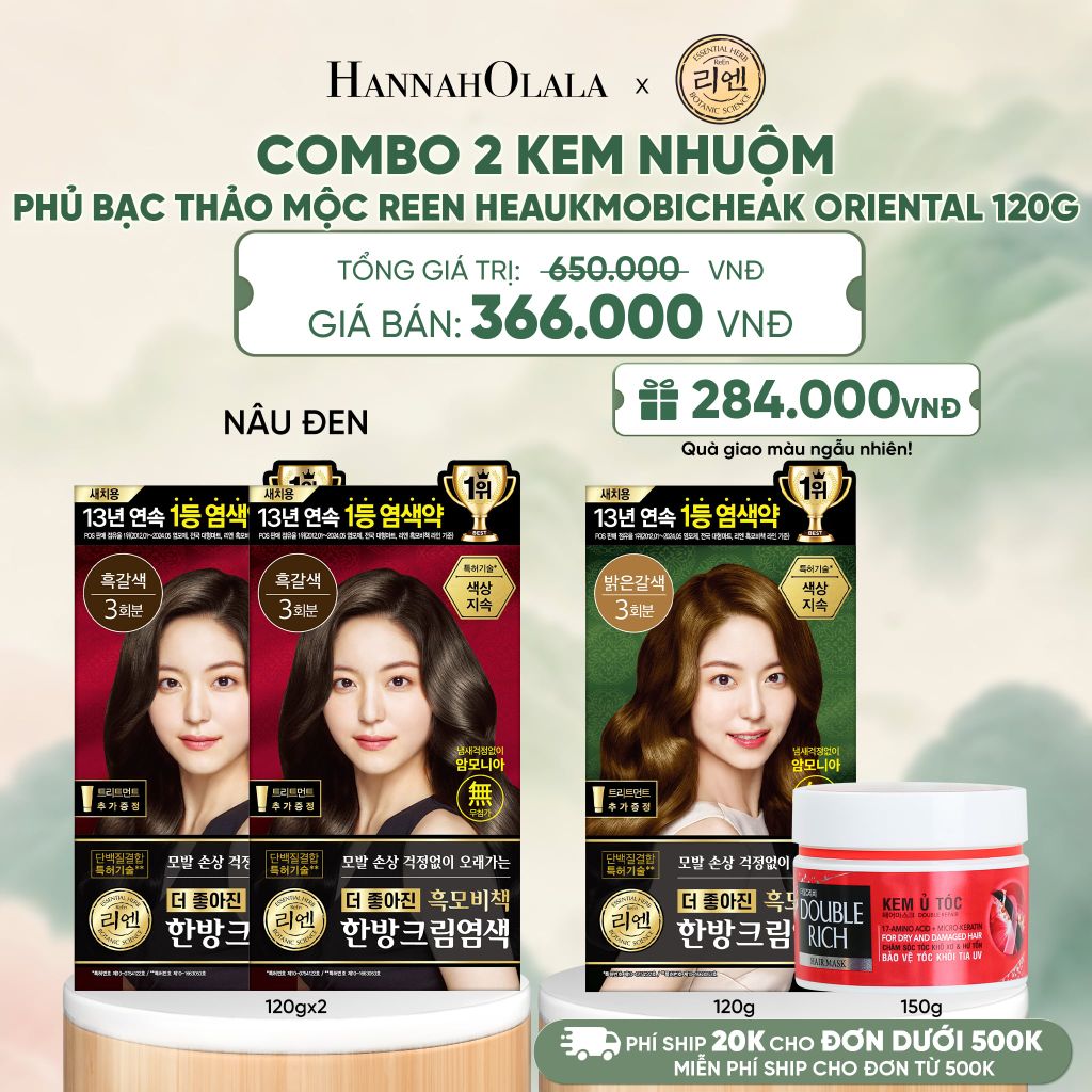 COMBO 2 KEM NHUỘM TÓC PHỦ BẠC THẢO MỘC REEN HEAUKMOBICHEAK CREAM 120G - A350 