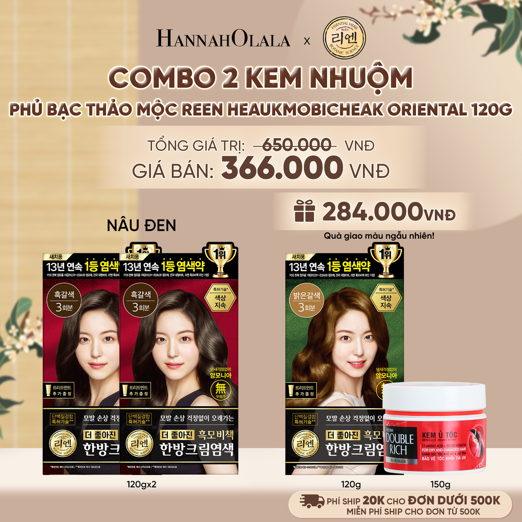  COMBO 2 KEM NHUỘM TÓC PHỦ BẠC THẢO MỘC REEN HEAUKMOBICHEAK CREAM 120G - A2334 