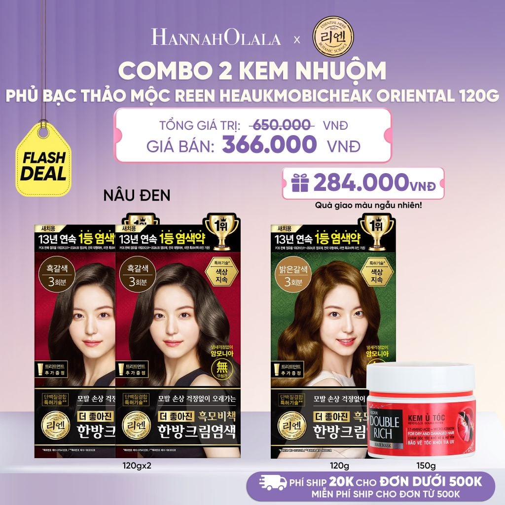  COMBO 2 KEM NHUỘM TÓC PHỦ BẠC THẢO MỘC REEN HEAUKMOBICHEAK CREAM 120G - L086 