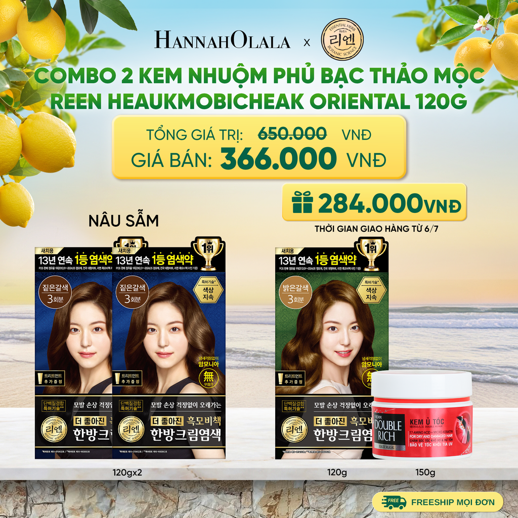  COMBO 2 KEM NHUỘM TÓC PHỦ BẠC THẢO MỘC REEN HEAUKMOBICHEAK CREAM 120G - A757 