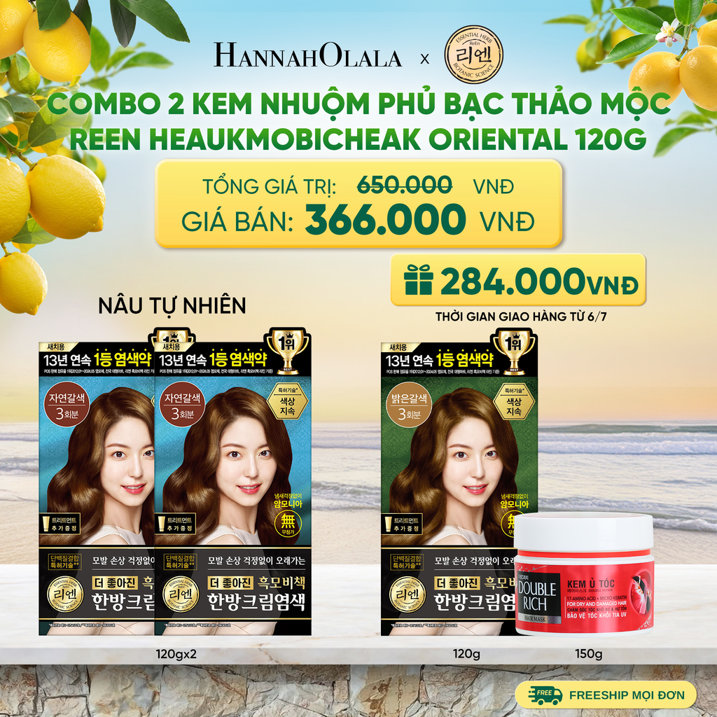  COMBO 2 KEM NHUỘM TÓC PHỦ BẠC THẢO MỘC REEN HEAUKMOBICHEAK CREAM 120G - A757 