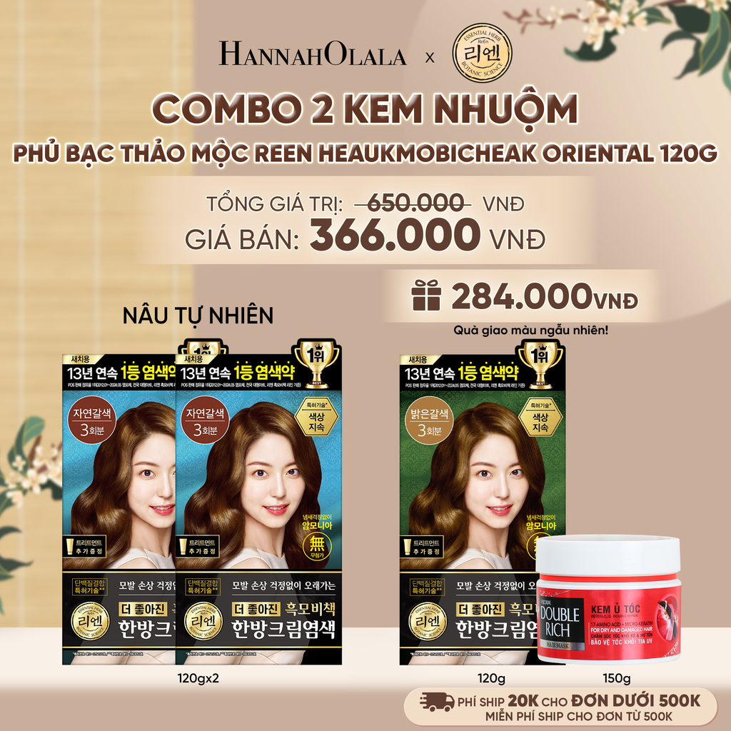  COMBO 2 KEM NHUỘM TÓC PHỦ BẠC THẢO MỘC REEN HEAUKMOBICHEAK CREAM 120G - A2334 