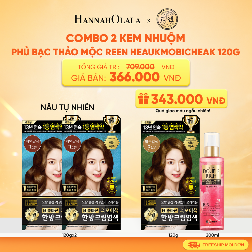  COMBO 2 KEM NHUỘM TÓC PHỦ BẠC THẢO MỘC REEN HEAUKMOBICHEAK CREAM 120G 