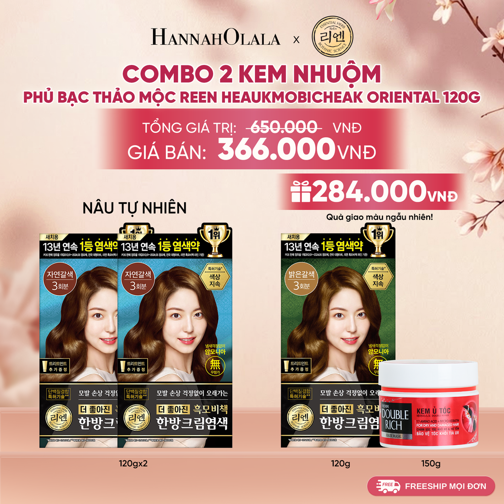  COMBO 2 KEM NHUỘM TÓC PHỦ BẠC THẢO MỘC REEN HEAUKMOBICHEAK CREAM 120G 