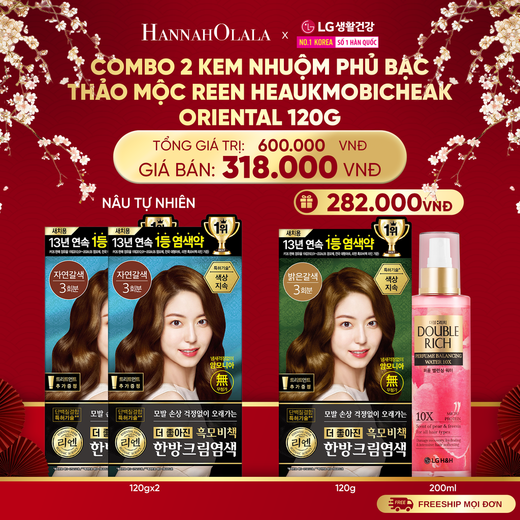  A1362_DEAL 27: COMBO 2 KEM NHUỘM TÓC PHỦ BẠC THẢO MỘC REEN HEAUKMOBICHEAK CREAM 120G 