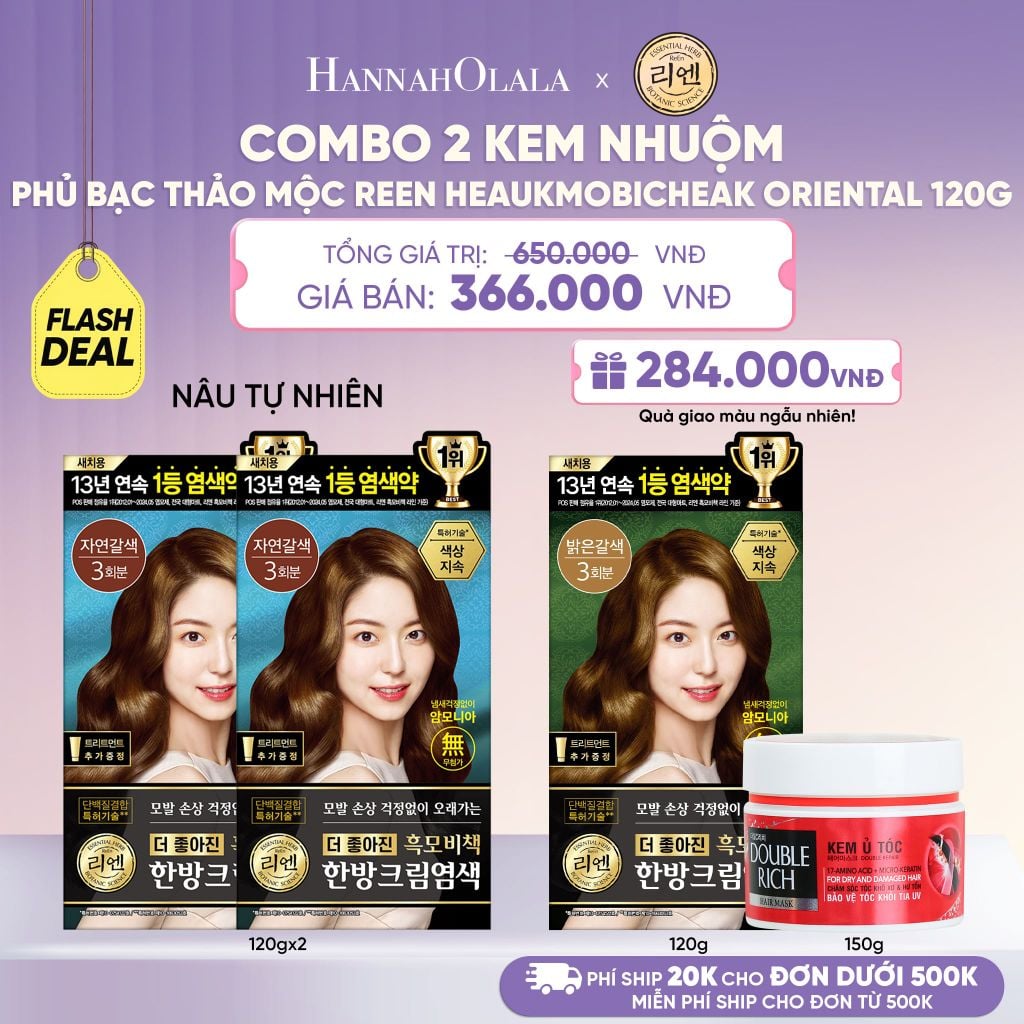  COMBO 2 KEM NHUỘM TÓC PHỦ BẠC THẢO MỘC REEN HEAUKMOBICHEAK CREAM 120G - L086 