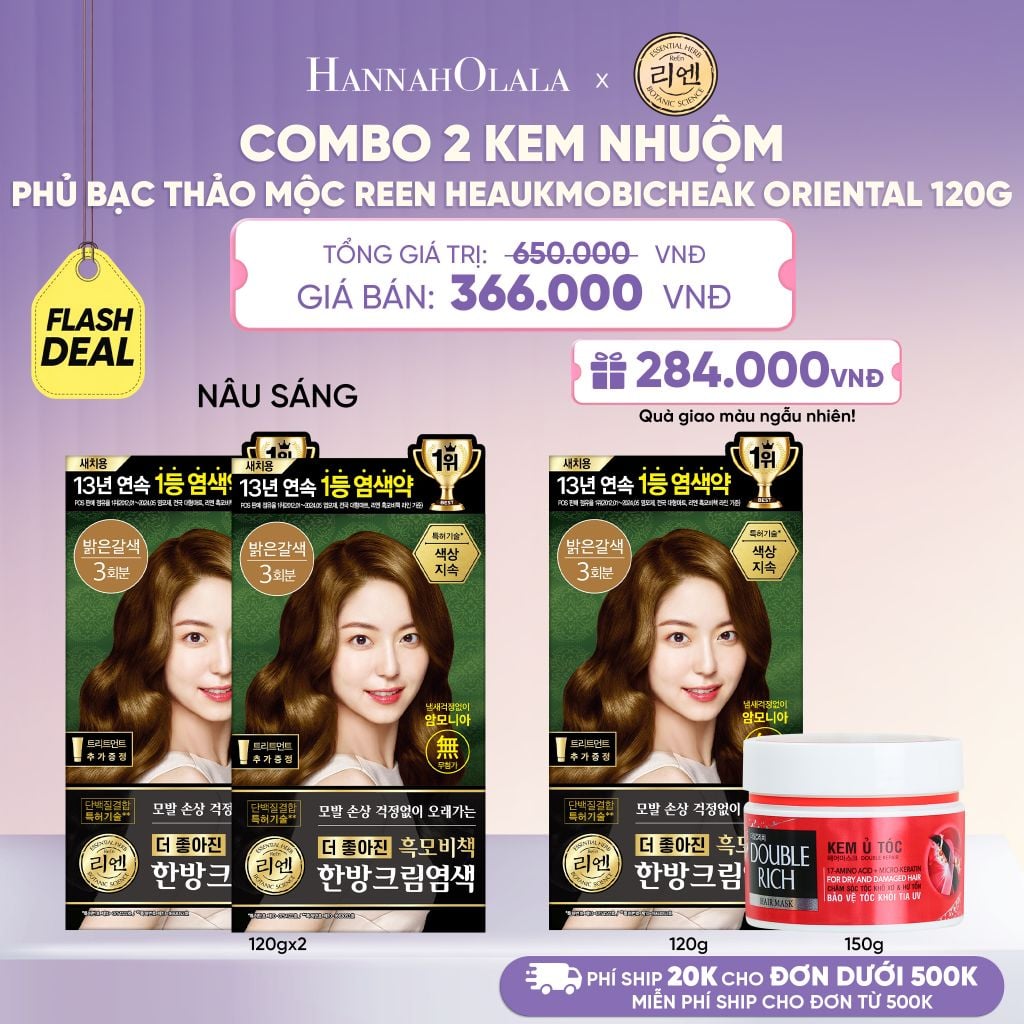  COMBO 2 KEM NHUỘM TÓC PHỦ BẠC THẢO MỘC REEN HEAUKMOBICHEAK CREAM 120G - L086 
