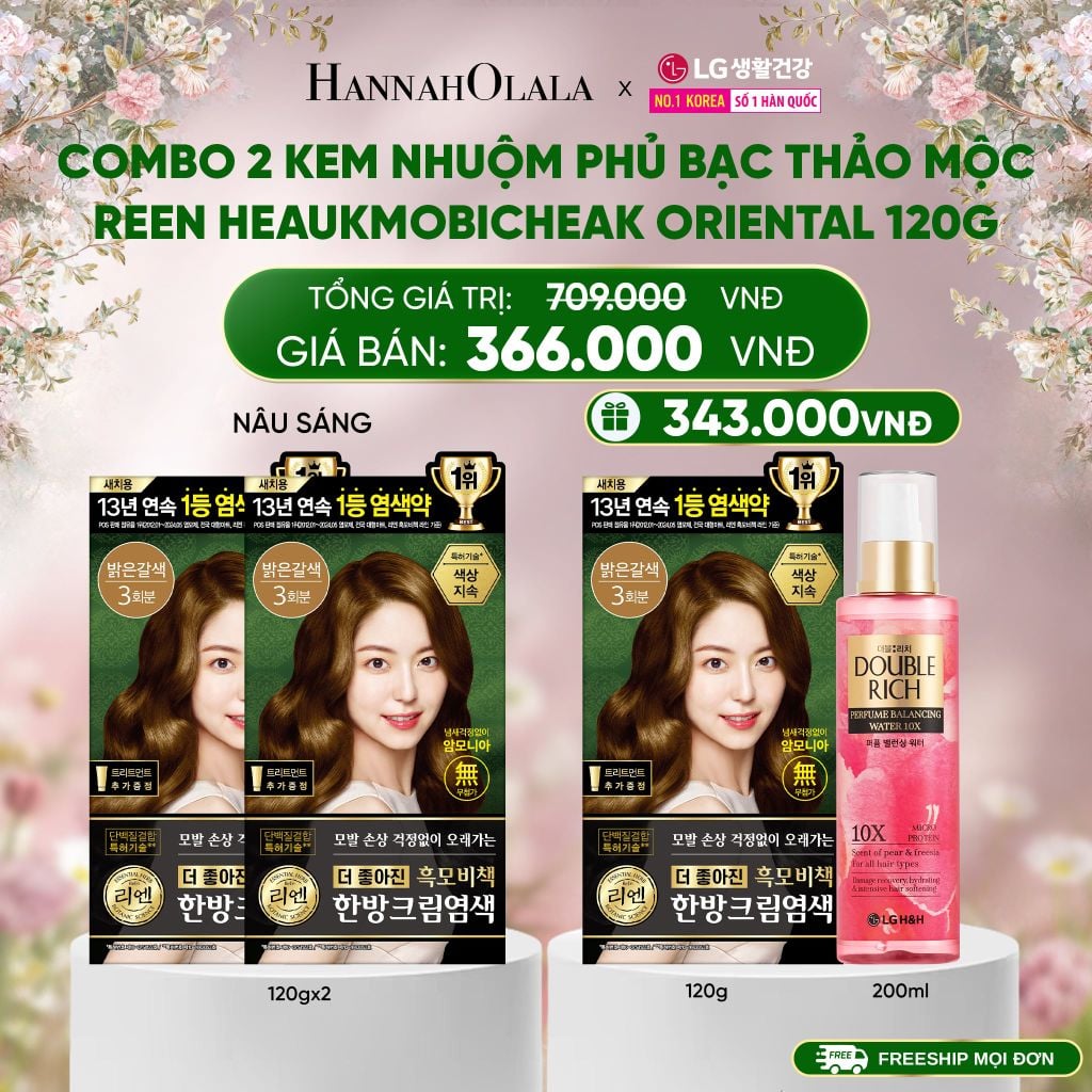  E890_DEAL 38: COMBO 2 KEM NHUỘM TÓC PHỦ BẠC THẢO MỘC REEN HEAUKMOBICHEAK CREAM 120G 