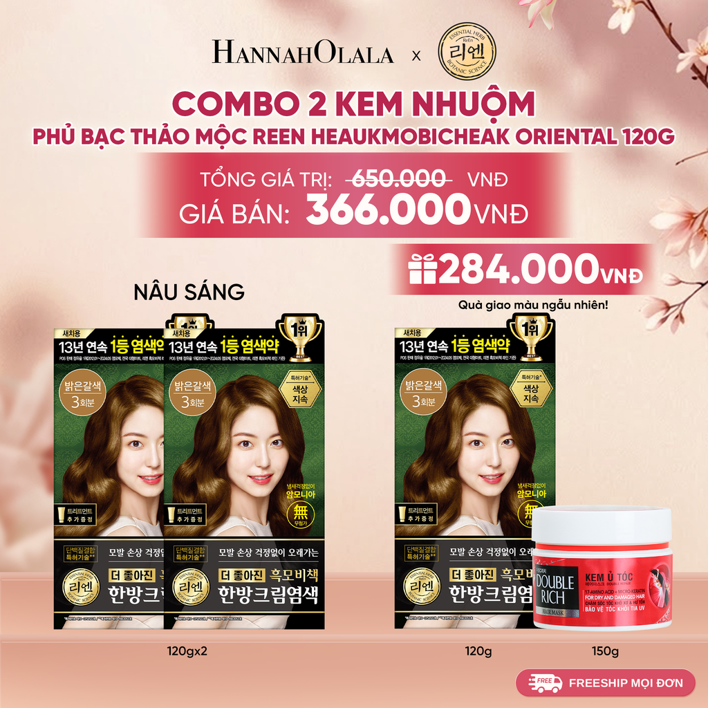  COMBO 2 KEM NHUỘM TÓC PHỦ BẠC THẢO MỘC REEN HEAUKMOBICHEAK CREAM 120G 